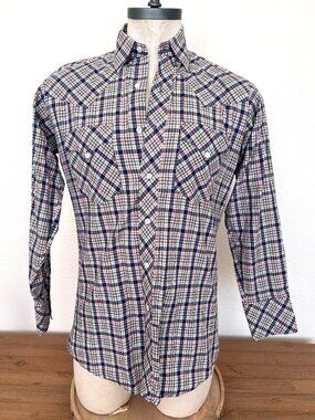 80's Prior Westerns Plaid Long Sleeve Shirt - Size 15 1/2 - 33